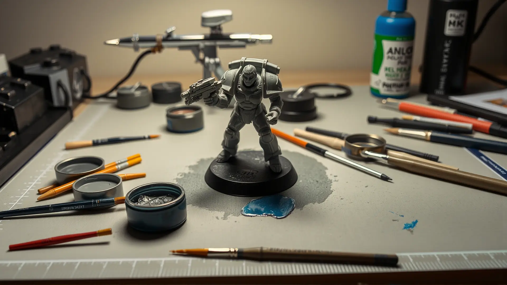 Un miniaturista pinta una figura espacial detallada