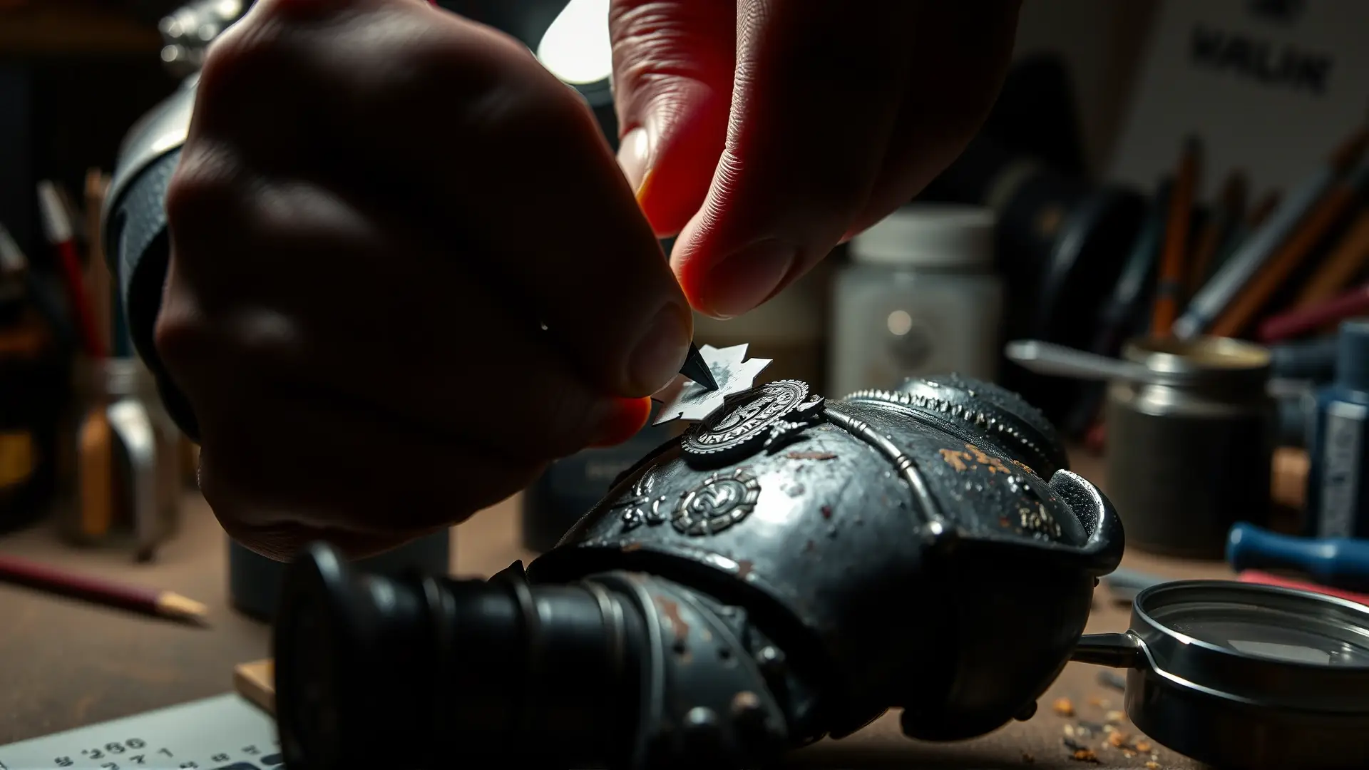 Detallada pintura de miniatura medieval con luz dramática