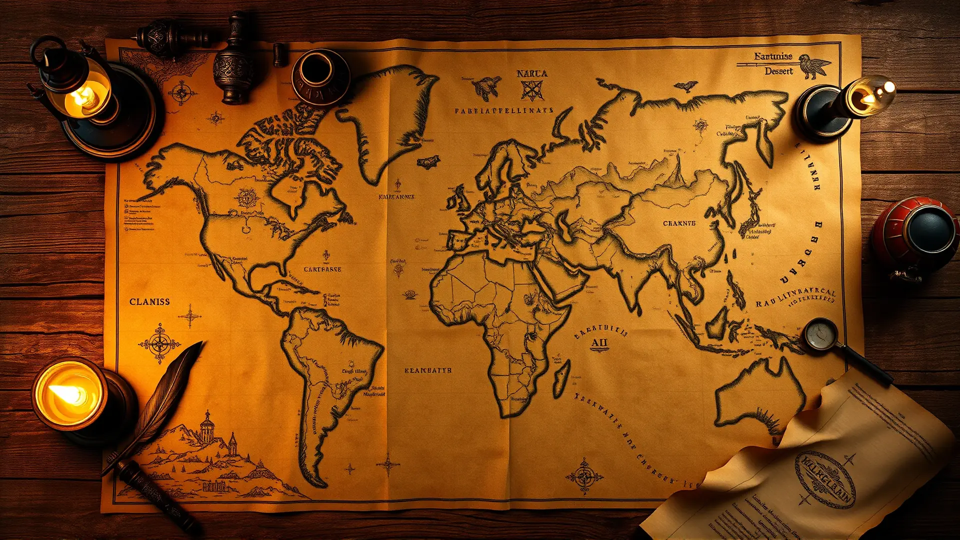 Un mapa fantástico antiguo invita a la aventura