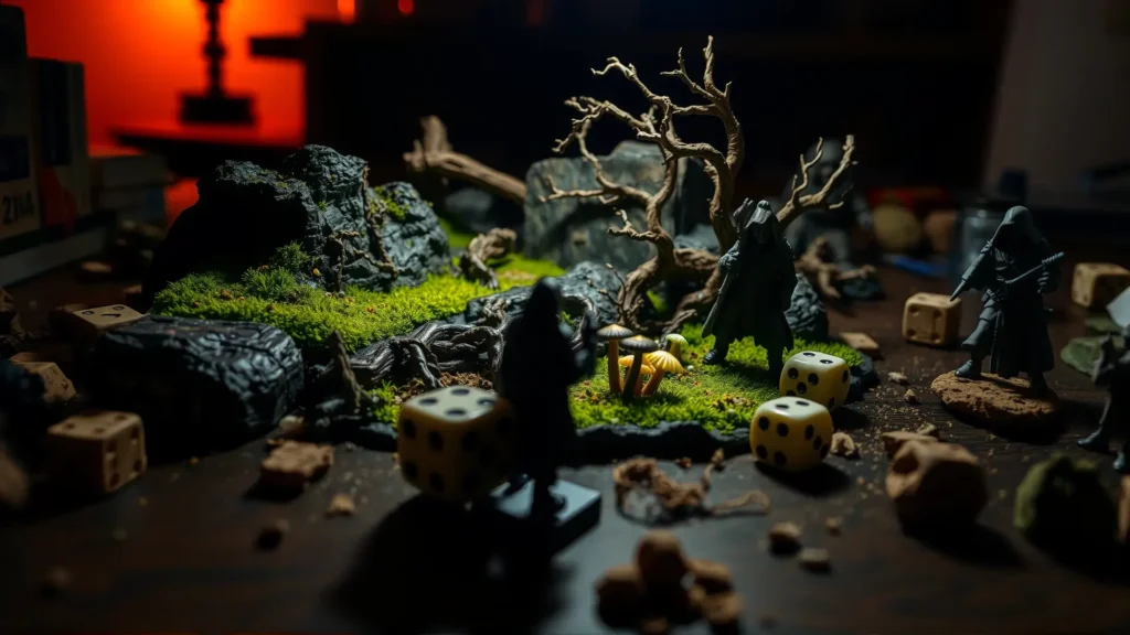 Escena de juego de miniaturas fantástica y detallada