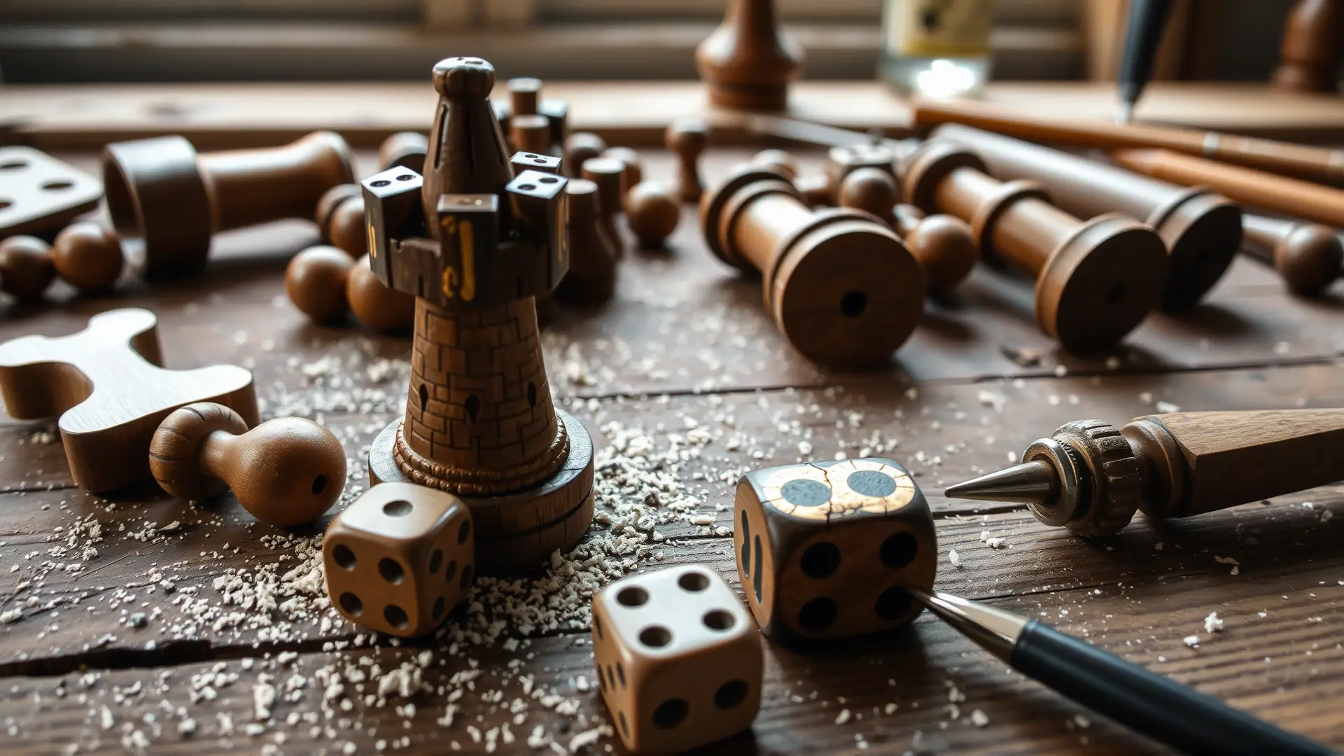 Piezas de juego antiguas restaurándose en taller