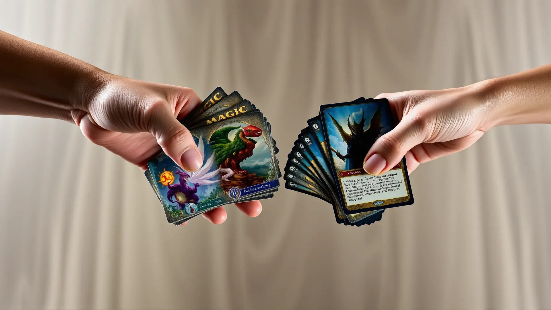 Dos manos confrontan estilos de cartas fantásticas