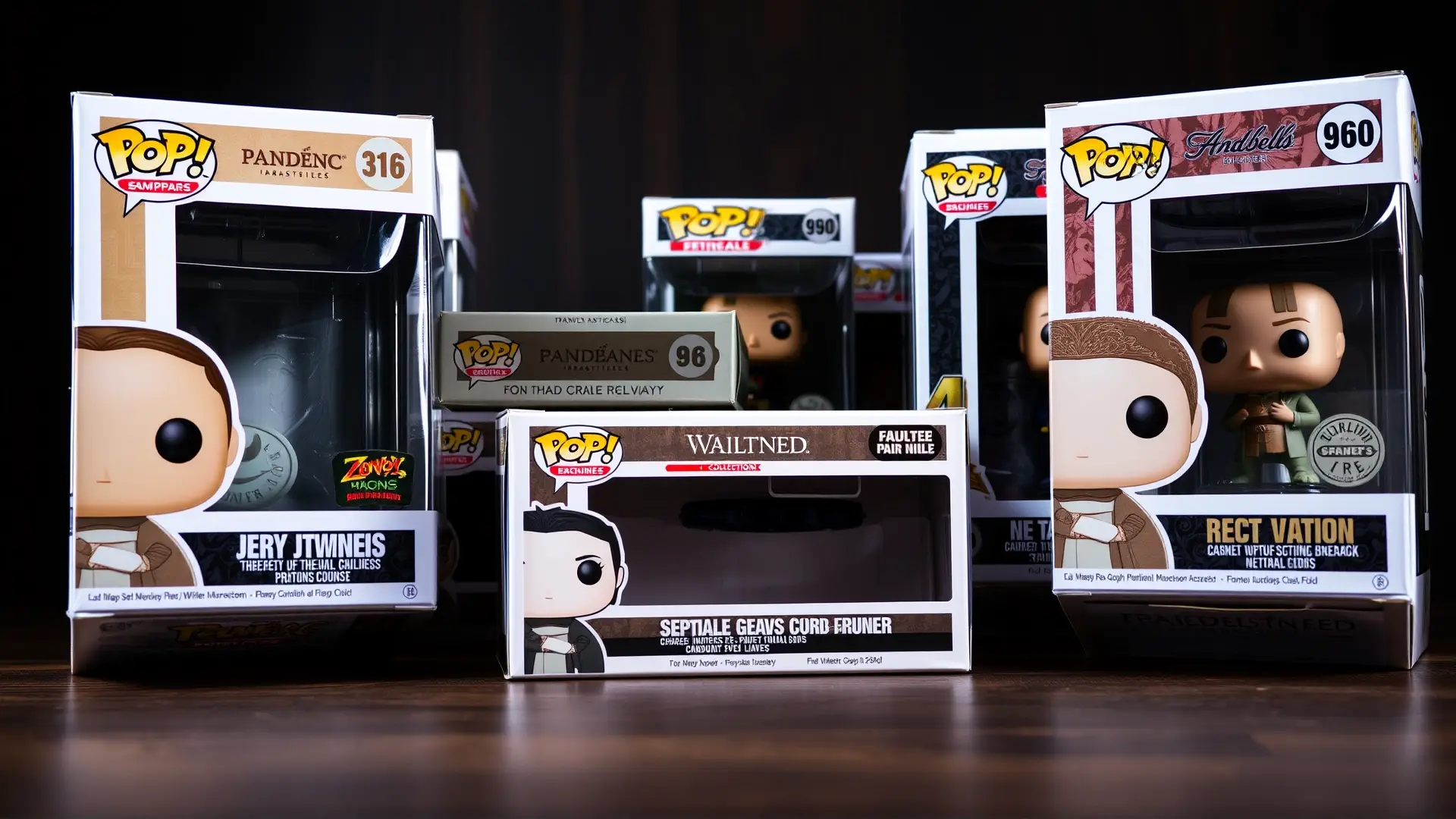 Cajas Funko Pop! lujosamente dispuestas y fotografiadas