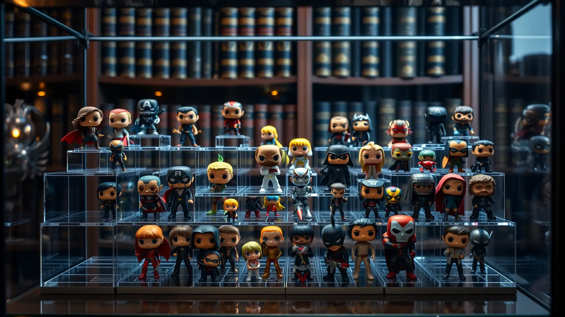 Colección de Funko Pops bien iluminada y detallada