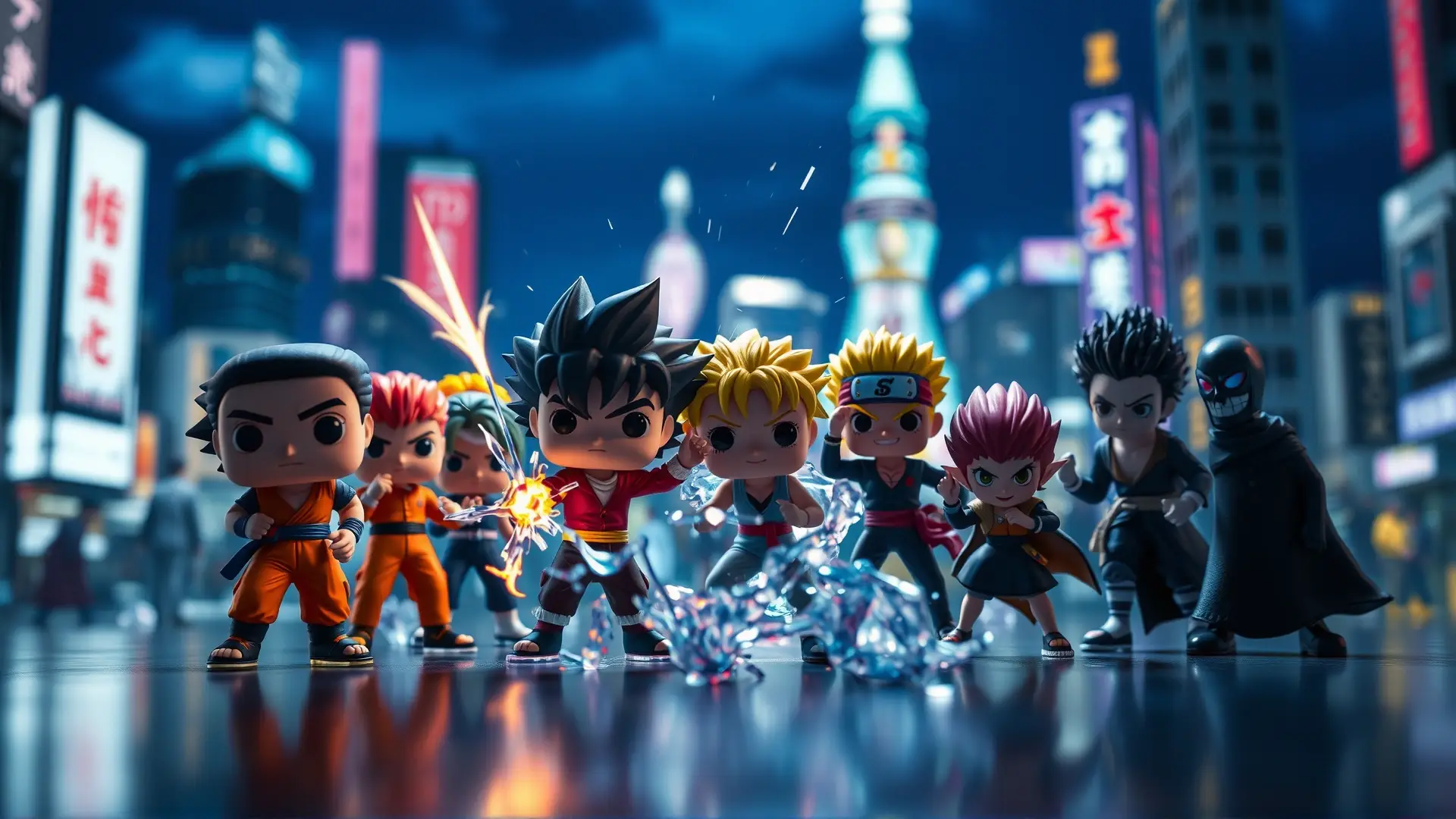 Acción anime con figuras Funko Pop brillantes