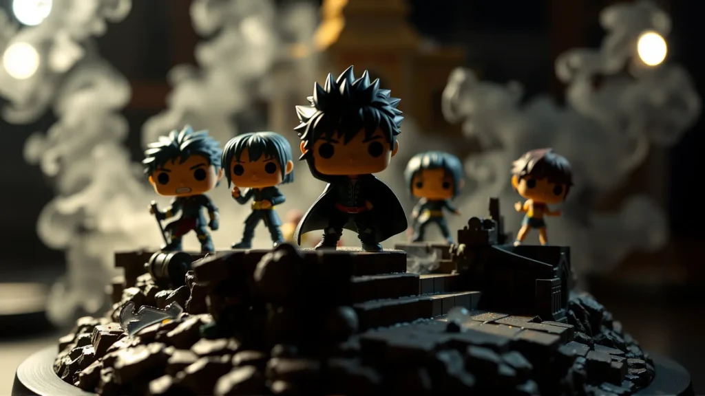 Diorama hiperrealista con figuras anime en acción