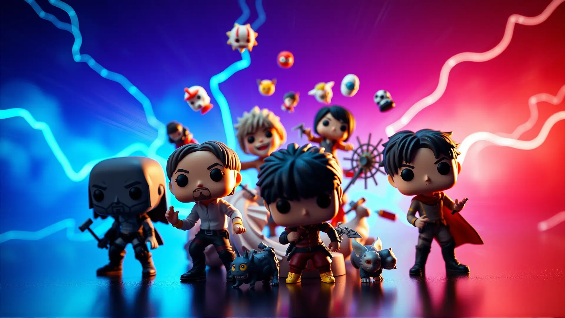Funko Pops de anime, detalle y luz