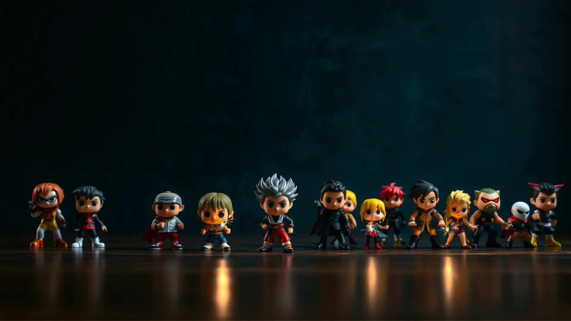 Figuras anime Funko Pop! en exhibición dramática