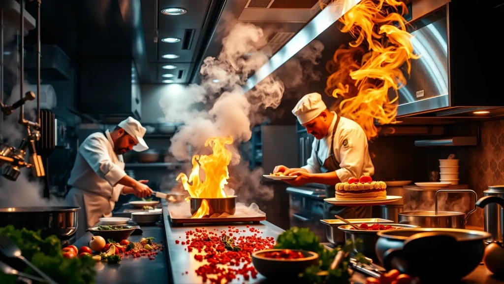 Cocina profesional bulliciosa