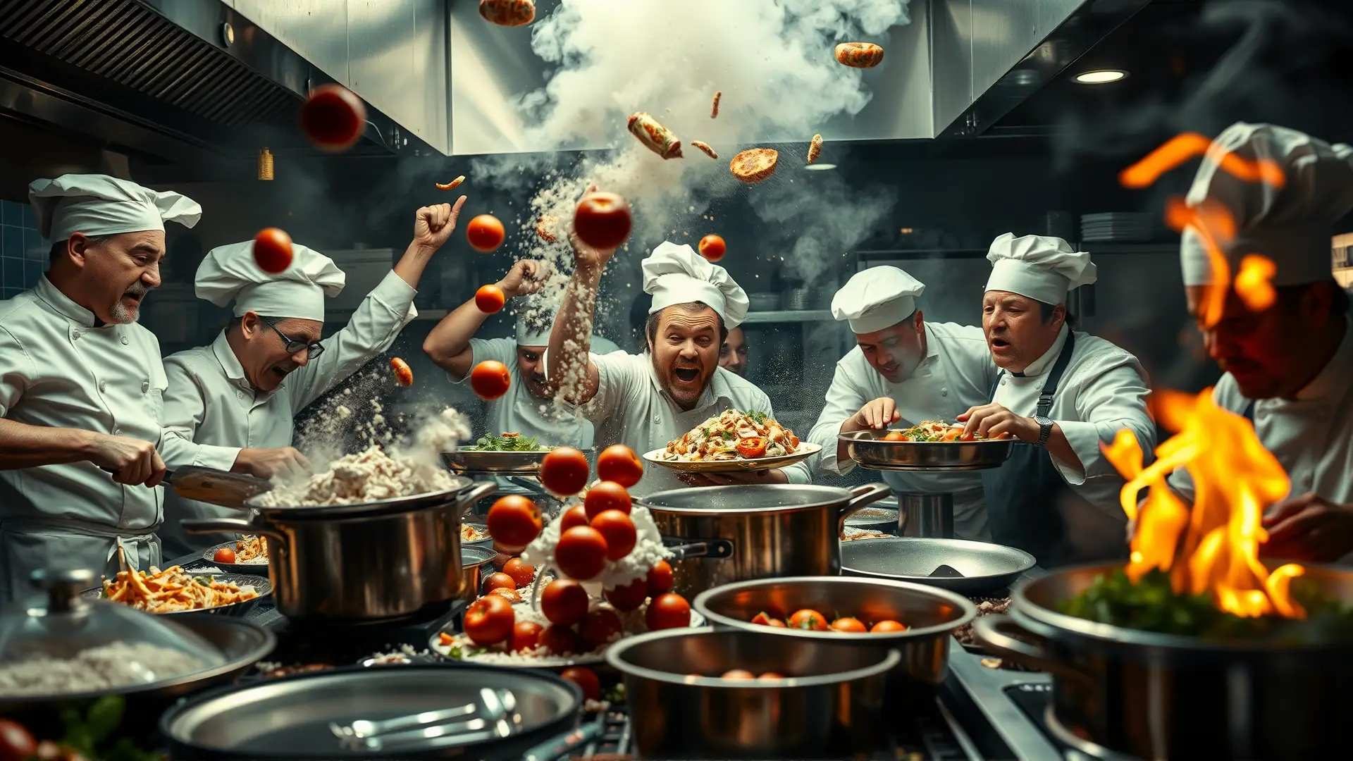 Caos culinario hiperrealista, intenso y dinámico