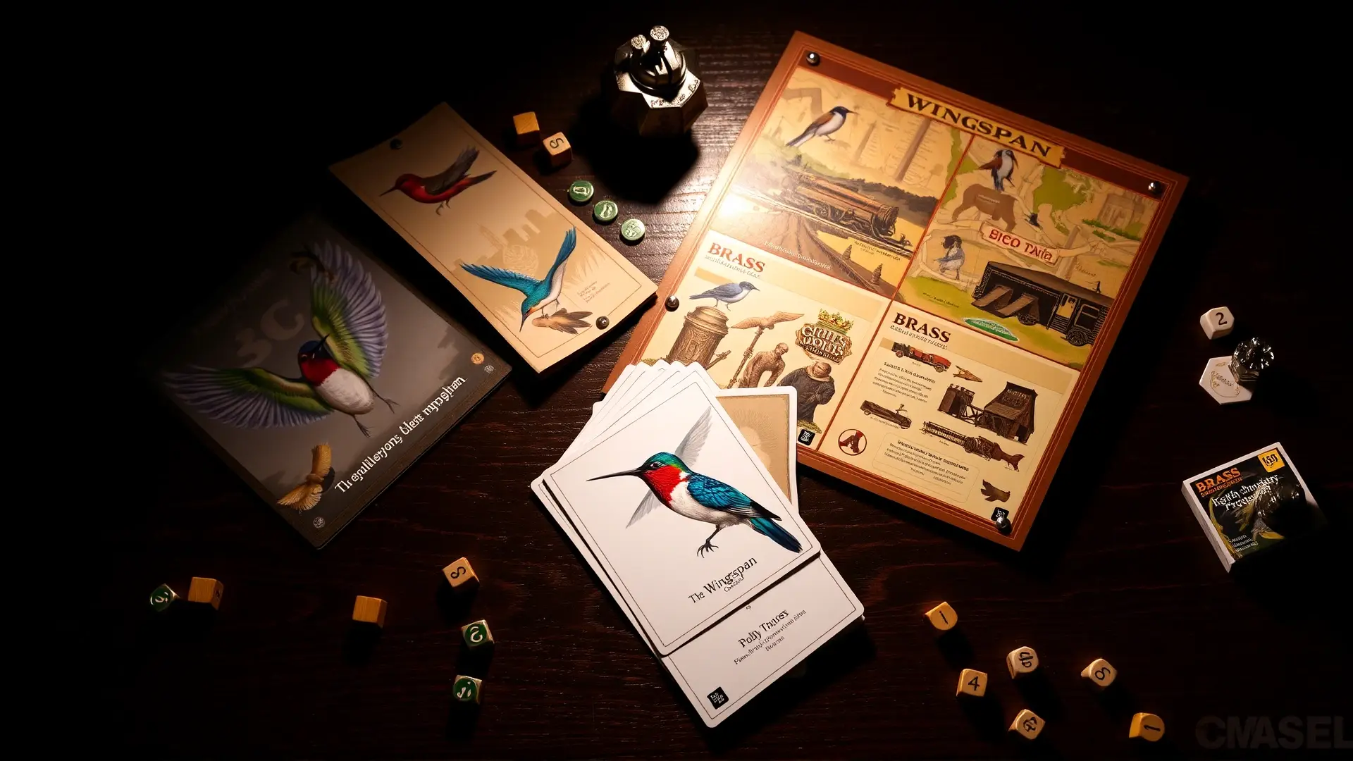 Bodegón dramático de juegos de mesa detallados