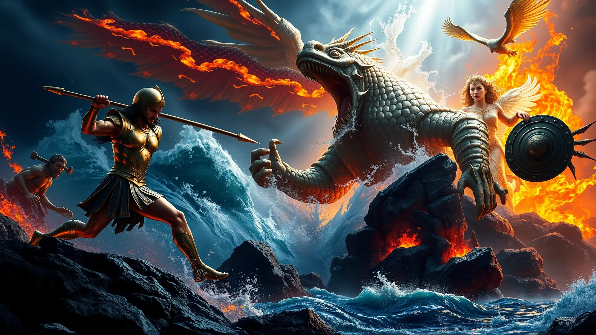 Aquiles lucha contra el monstruo Tifón