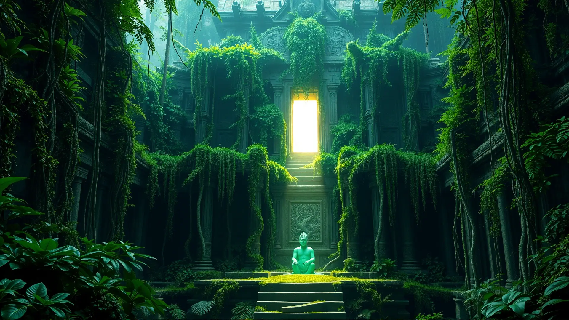 Templo en jungla, detallado y luminoso