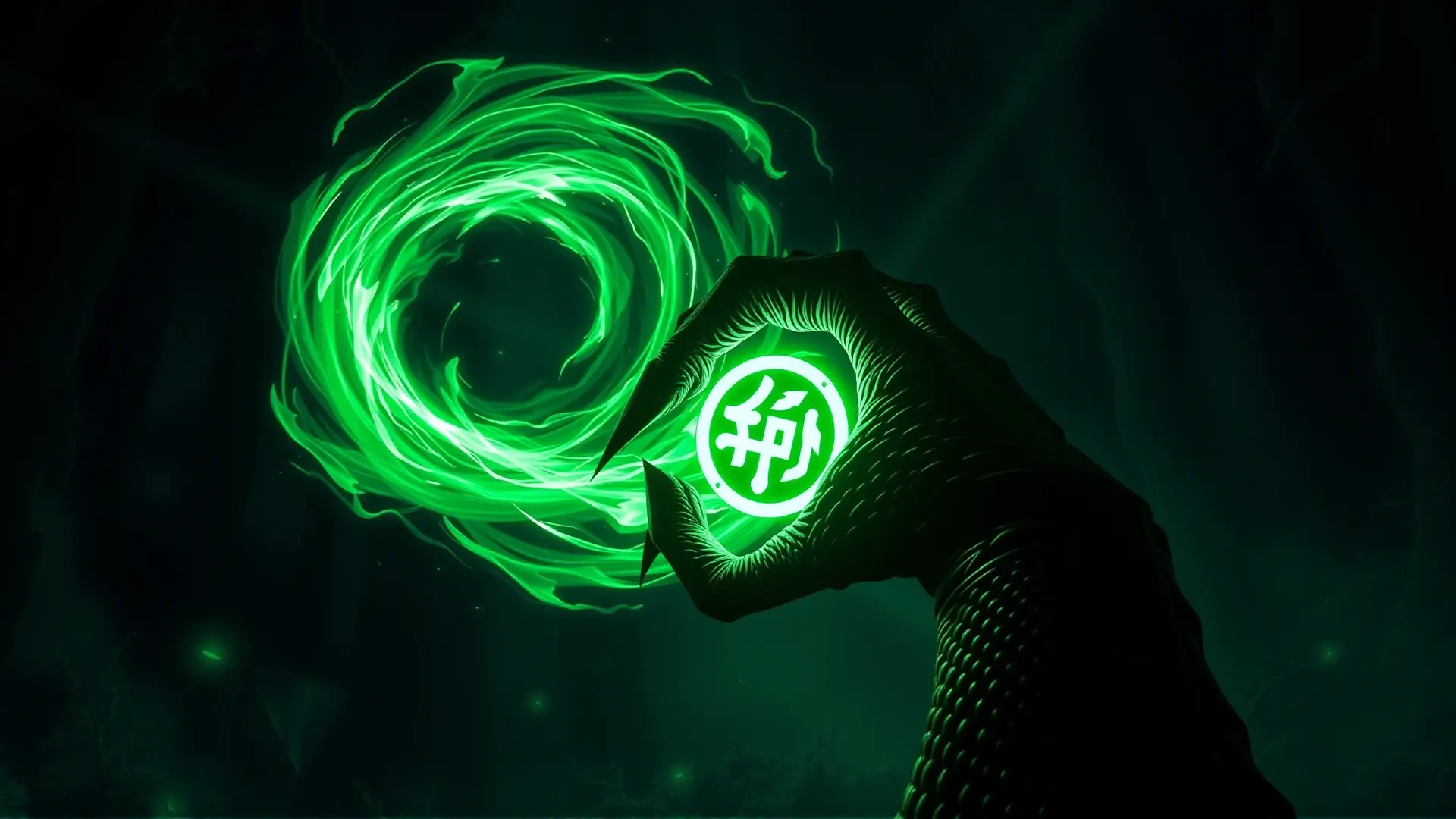 Garra de dragón emerge de energía mágica