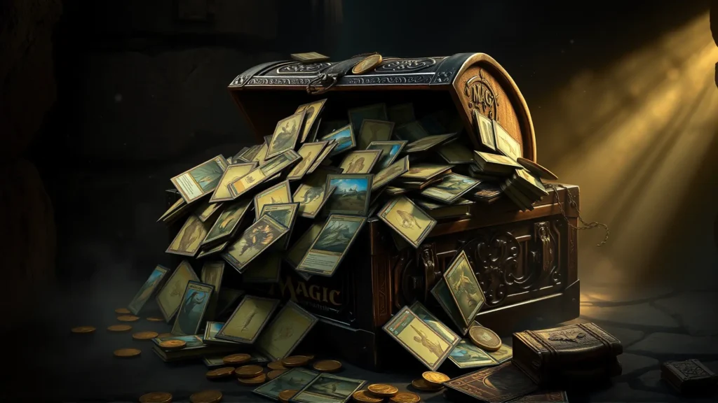 Tesoro antiguo de cartas mágicas desbordado