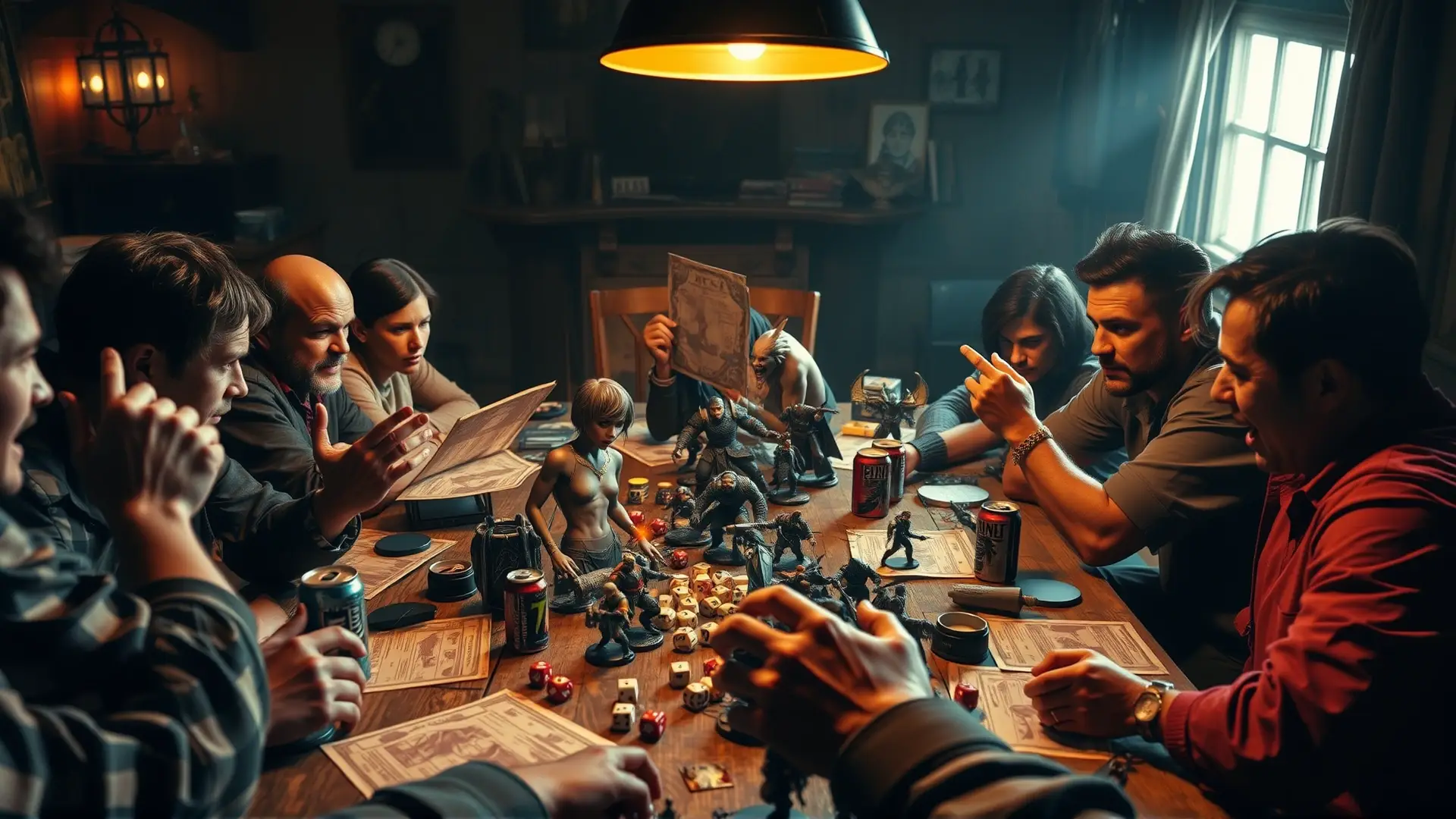 Jugadores inmersos en tensa partida de rol