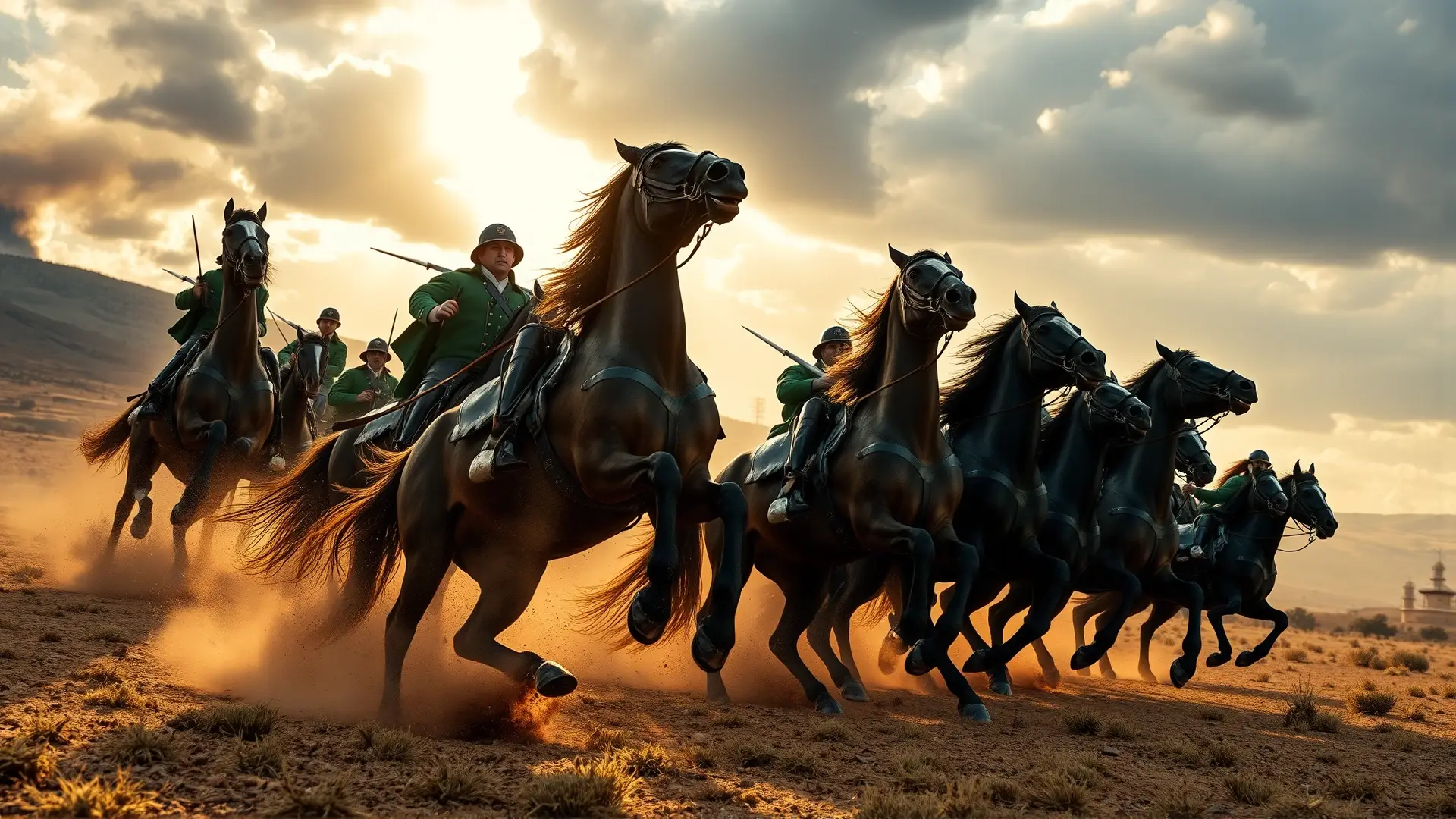 Carga épica de caballería ligera española en guerra