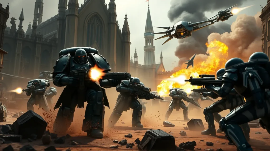 Marines espaciales y Tau luchan en ruinas