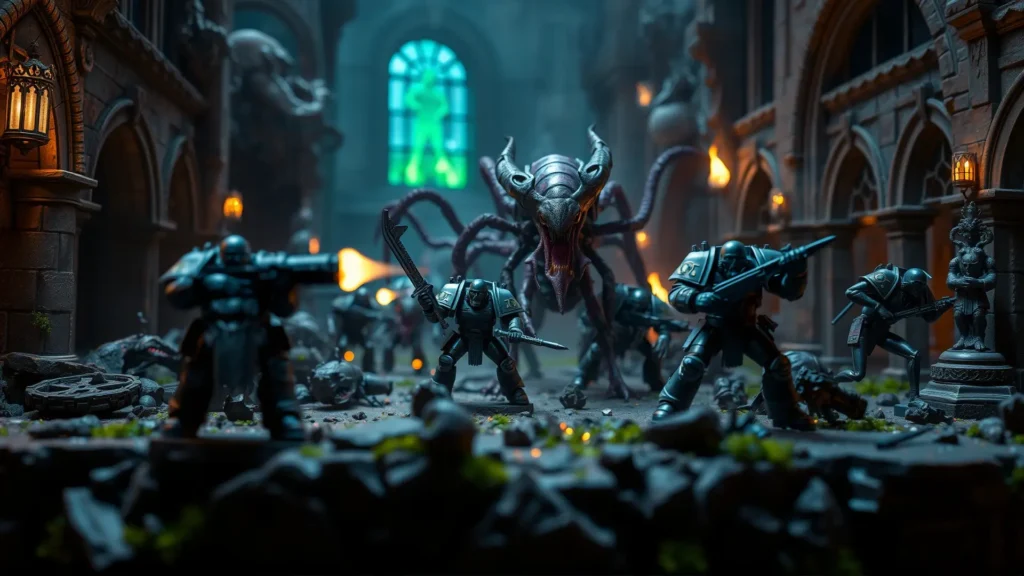 Space Marines luchan contra Tyranids en ruinas