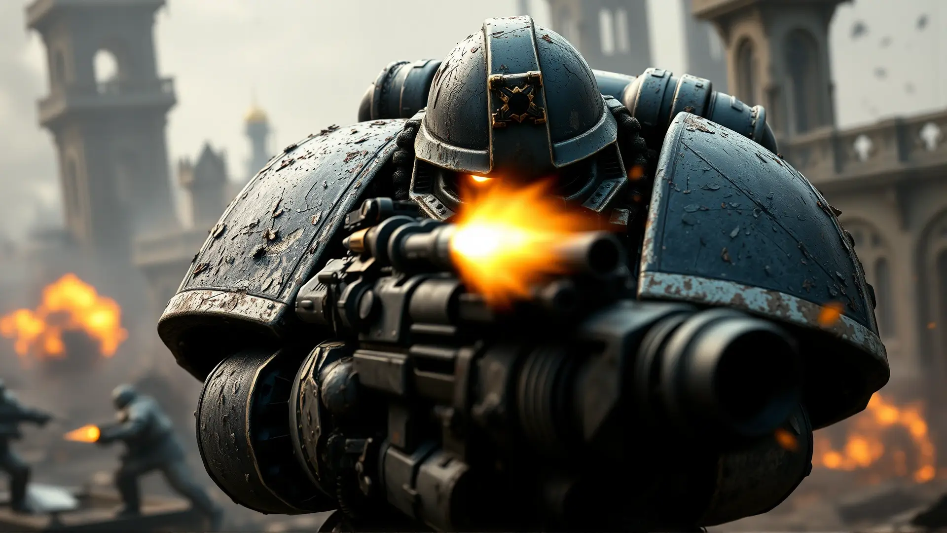 Un Space Marine lucha en ruinas devastadas