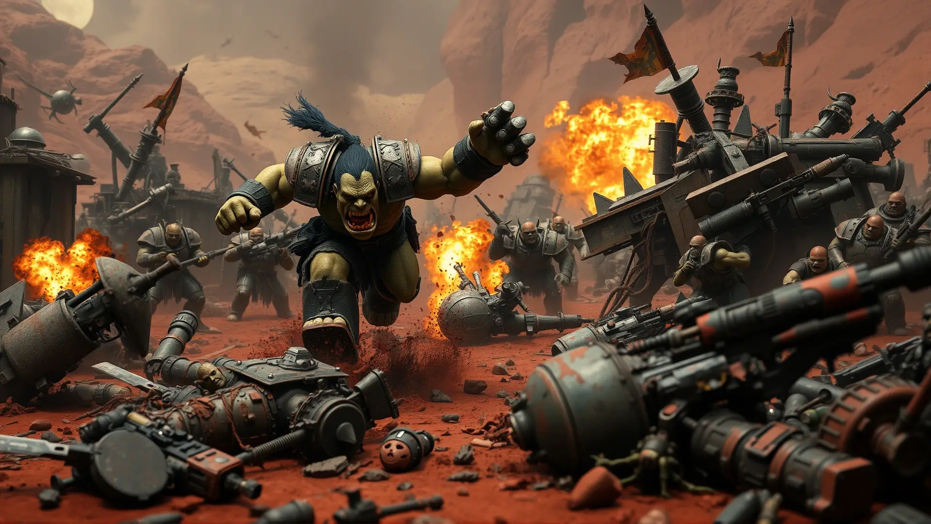 Orks combaten brutalmente en un planeta desolado